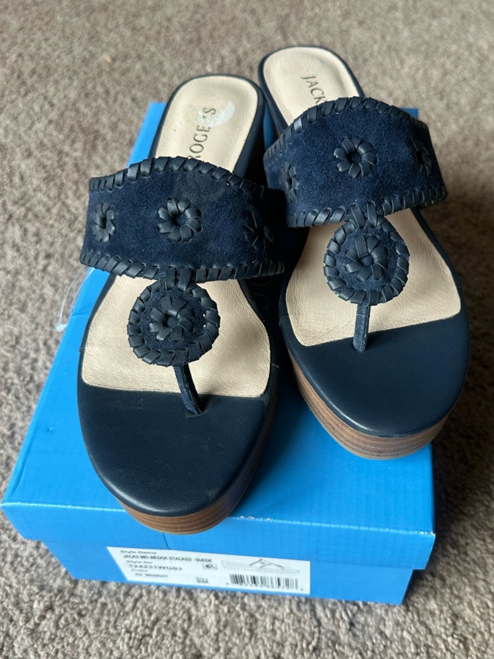 Jack Rogers Navy Suede Wedge Sandals 8 New